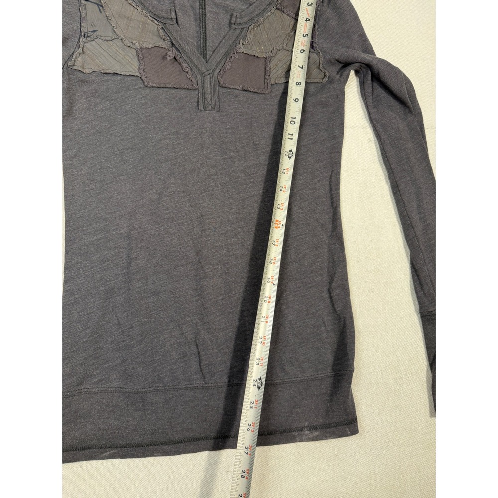 Free People Charcoal Gray Patchwork Henley Long Sleeve Top Small Snap Cuffs - Picture 9 of 10